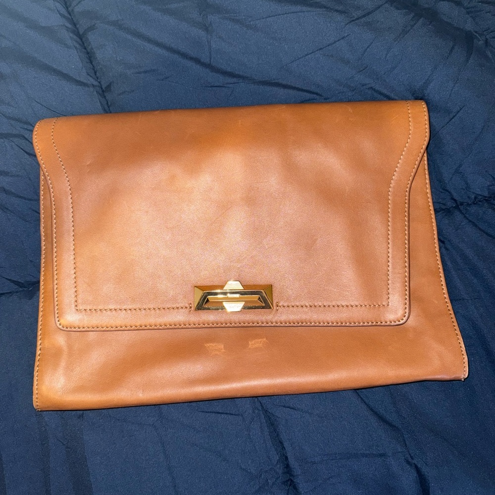 Vince Camuto Tan Leather Clutch with Gold Accent